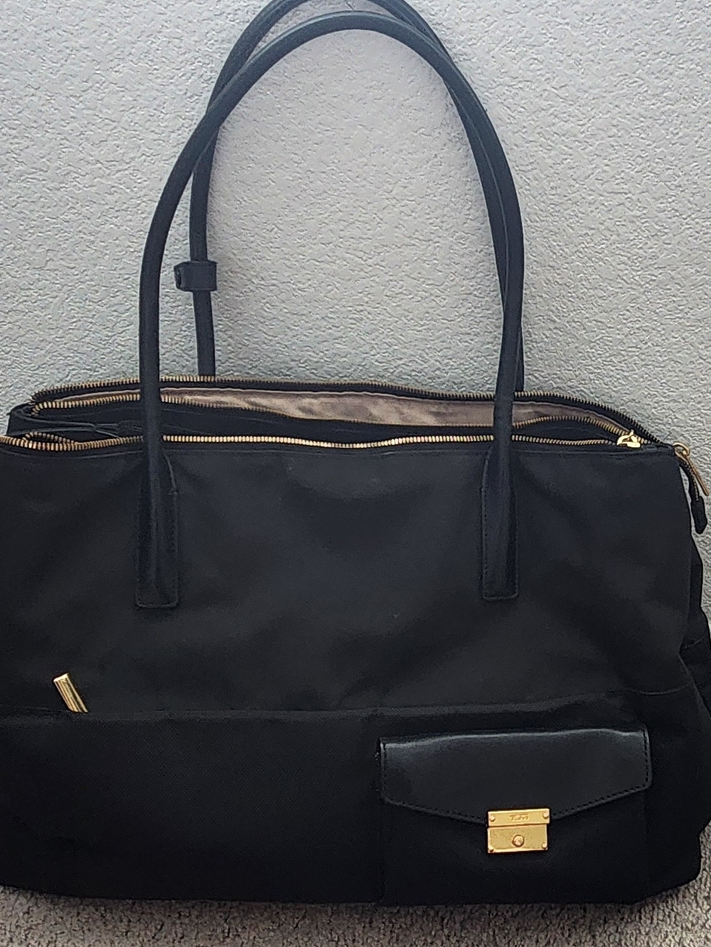 Tumi Black Tote Bag with Gold Hardware